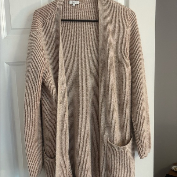 Reiss Sweaters - Reiss Beige with light pink Ribbed Open-Front Women's Cardigan Sweater